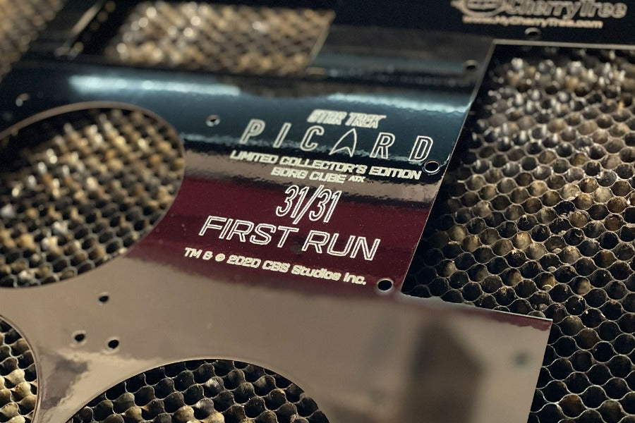Detail of back panel engraving for Star Trek: Picard Borg ATX | Borg Cube Computers and Cases by CherryTree Inc.